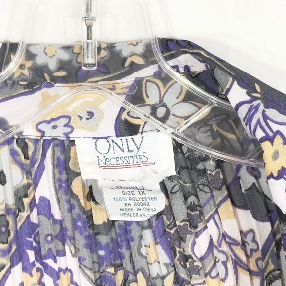 Only Necessities Plus Size 1X Top Purple Gray Floral Pleated Chiffon Fitted 1031 - Picture 7 of 8
